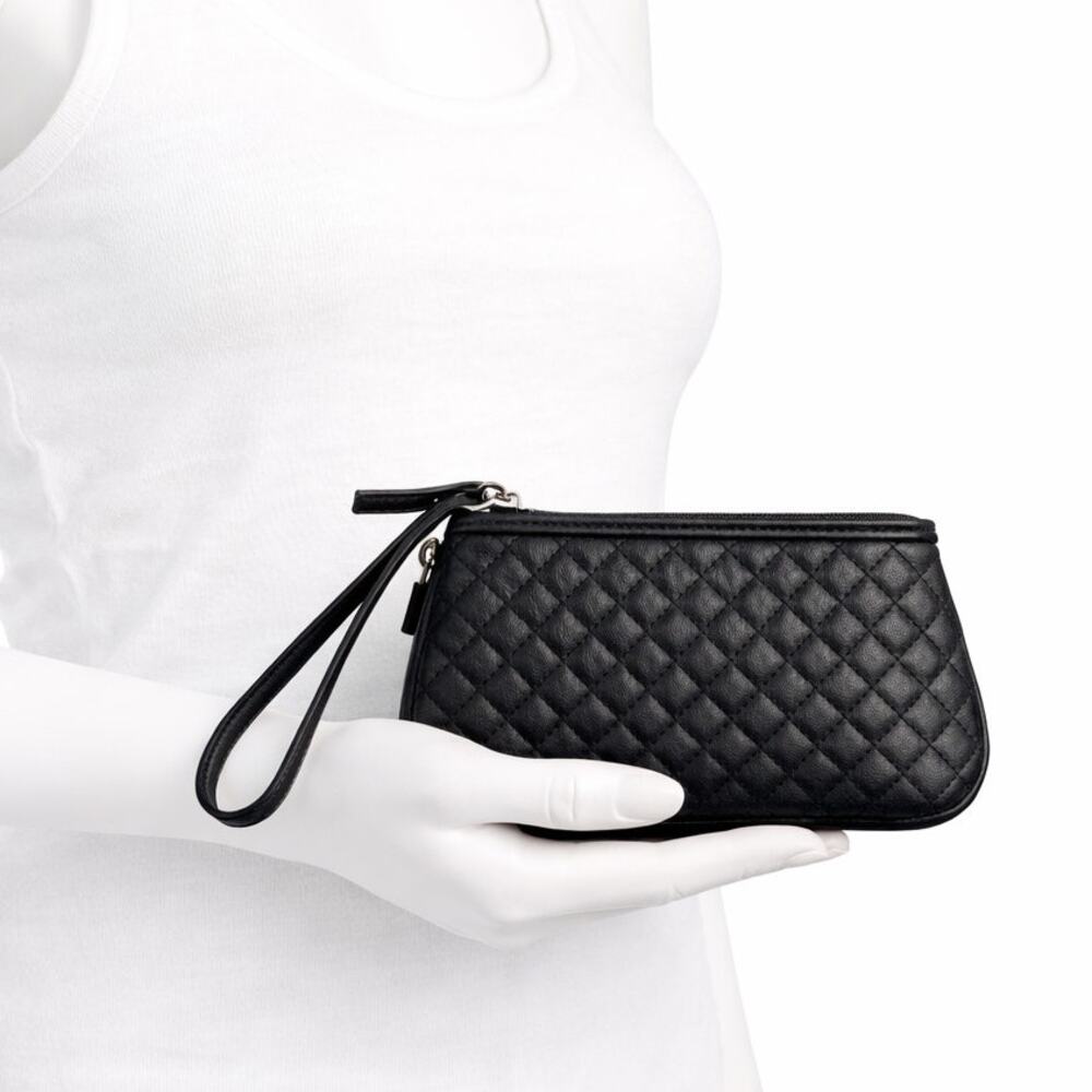 Wilson's Leather Quilted Black Genuine Leather Wristlet Clutch Zip Pouch NWT $50